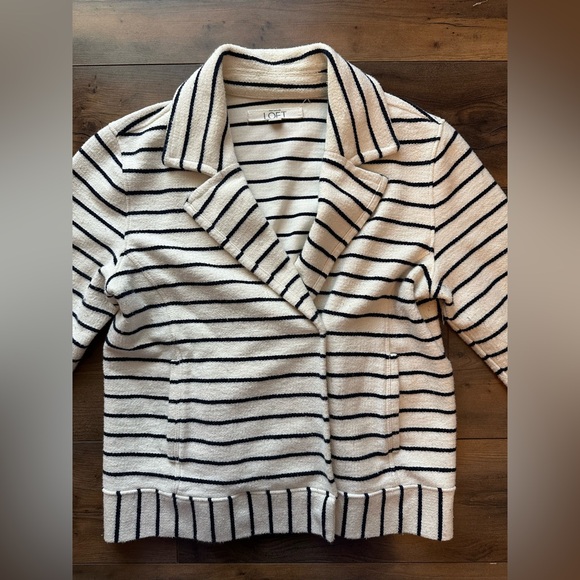 LOFT Striped Snap Front Jacket Small Cotton Moto Style - Picture 3 of 6